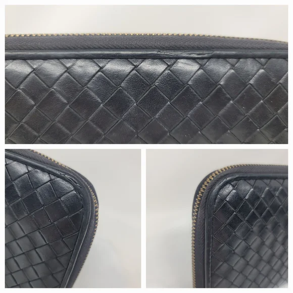 Bottega Veneta Black Woven Leather Zip Around Long Wallet Italy Authentic